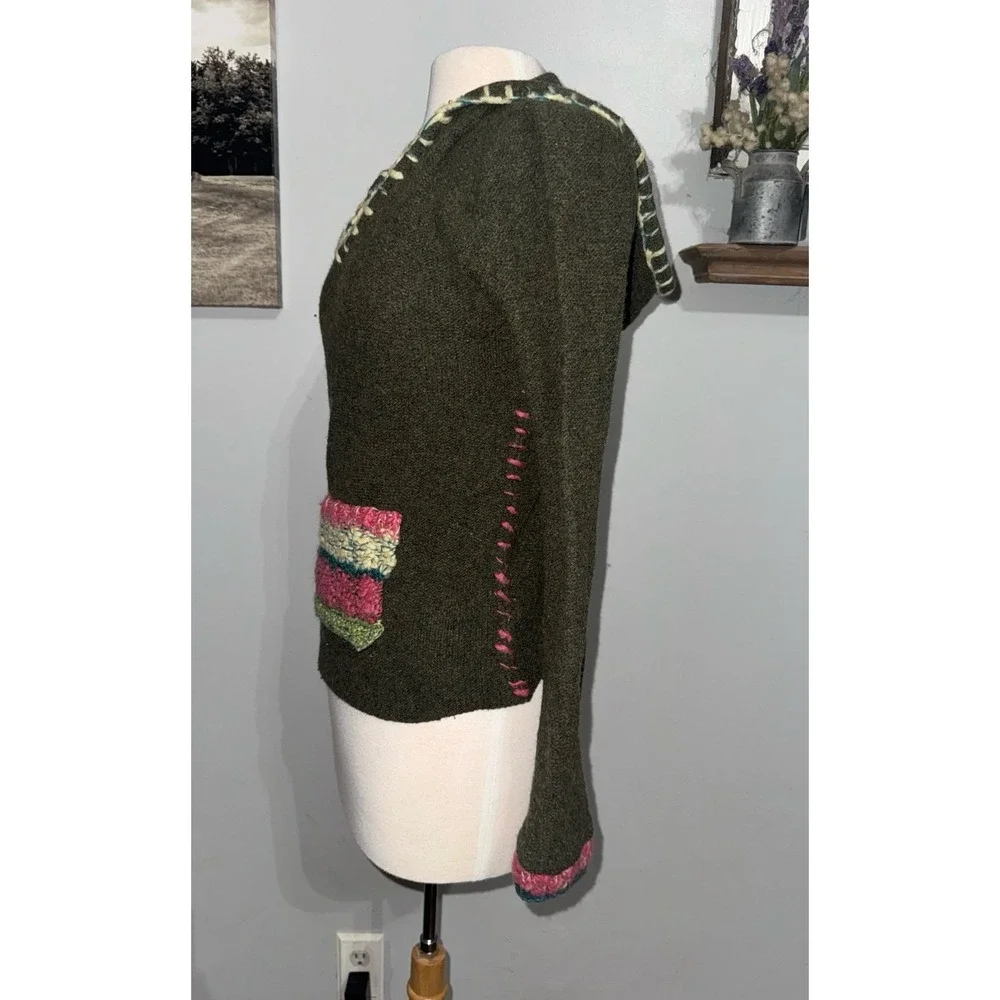 Free People hooded wool slim fit green and‎ pink Kangaroo pocket sweater medium